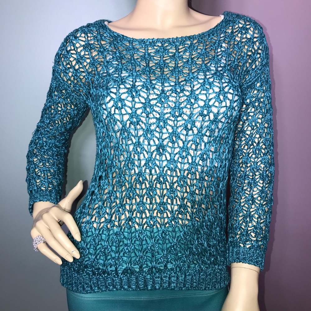 BERSHKA • Macramé Turquoise Sweater / (S/26) - Picture 3 of 8